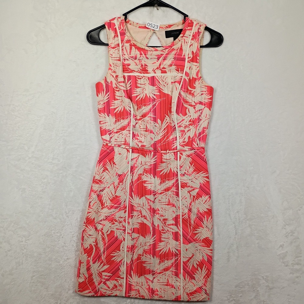 J. Crew Mini Dress Womens 00 Pink Tropical Palm Leaf Jacquard Summer Boho Preppy